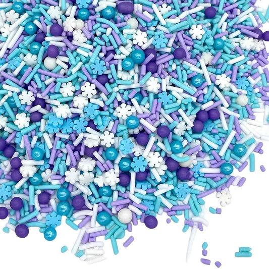 Manvscakes Winter Sprinkle Mix – Kid-Friendly Birthday Party Cake Topping, Pink Purple Blue Snowflake Sprinkles for Cupcakes