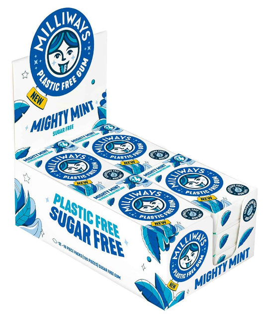 Milliways Mighty Mint | Plastic Free Gum for Mindful Self-Care Rituals, Xylitol Sugar-Free Chewing Gum