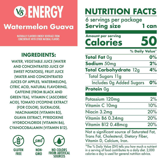 V8 +Energy Lightweight Energy Drink – On the Go Fuel for Runners, Cyclists and Yoga Studio Sessions, Non Carbonated and Gluten Free