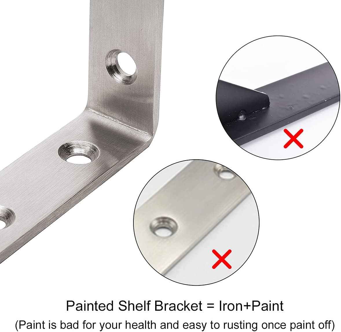 YUMORE Heavy Duty Shelf Bracket – Solid Stainless Steel L Brace for Home Office Wall Storage, 90 Degree Accuracy, 4 Pack