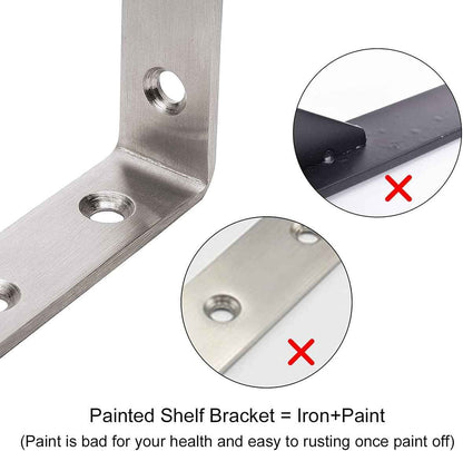 YUMORE Heavy Duty Shelf Bracket – Solid Stainless Steel L Brace for Home Office Wall Storage, 90 Degree Accuracy, 4 Pack