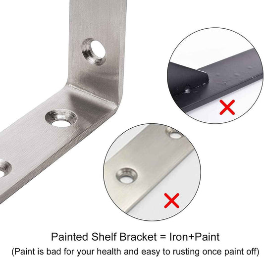 YUMORE Heavy Duty Shelf Bracket – Solid Stainless Steel L Brace for Home Office Wall Storage, 90 Degree Accuracy, 4 Pack