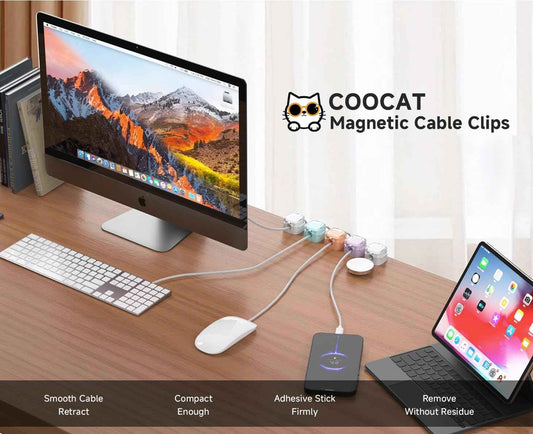 Magnetic Cable Clips for Desk — Cord Organizer for Home Office and PC Workstation, 8-Pack Multicolor