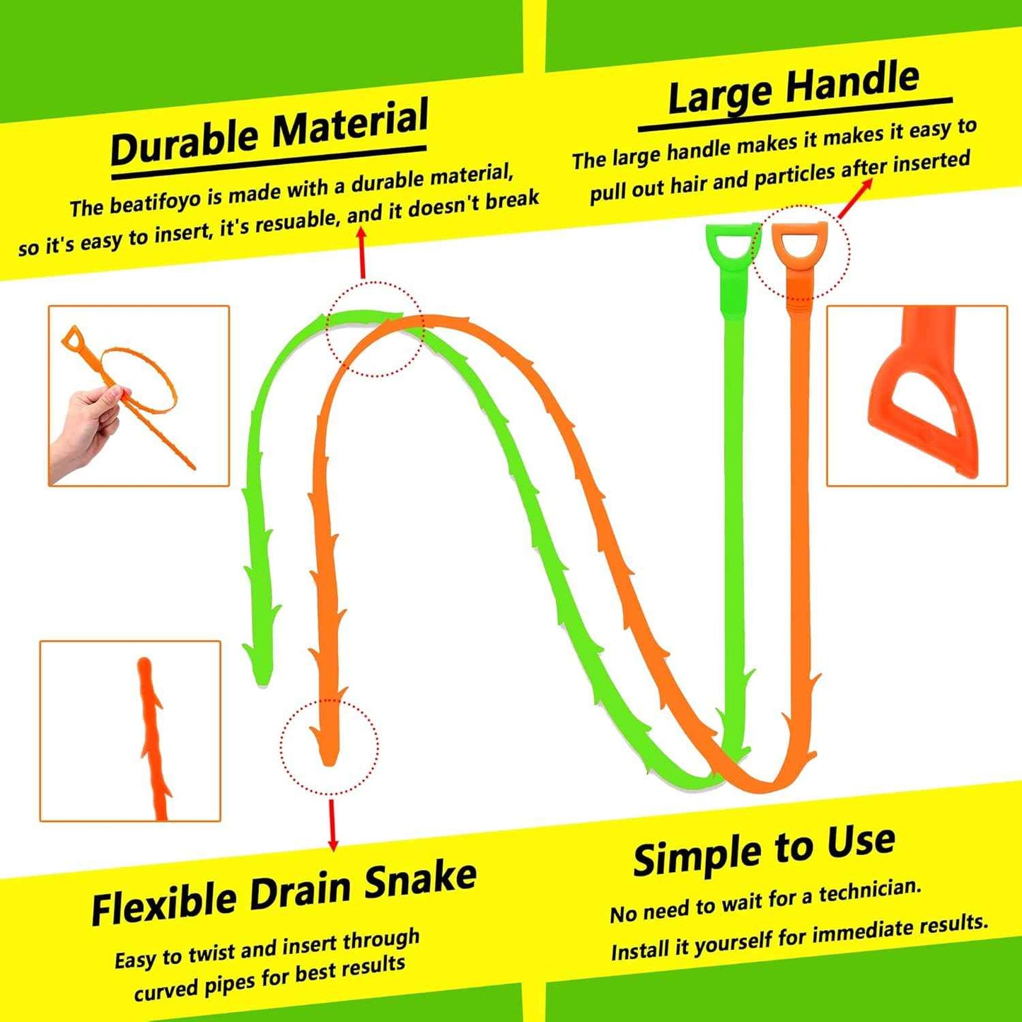 Drain Clog Remover - Child and Pet-Safe Hair Catcher and Drain Opener for Tubs, Sinks, and Showers
