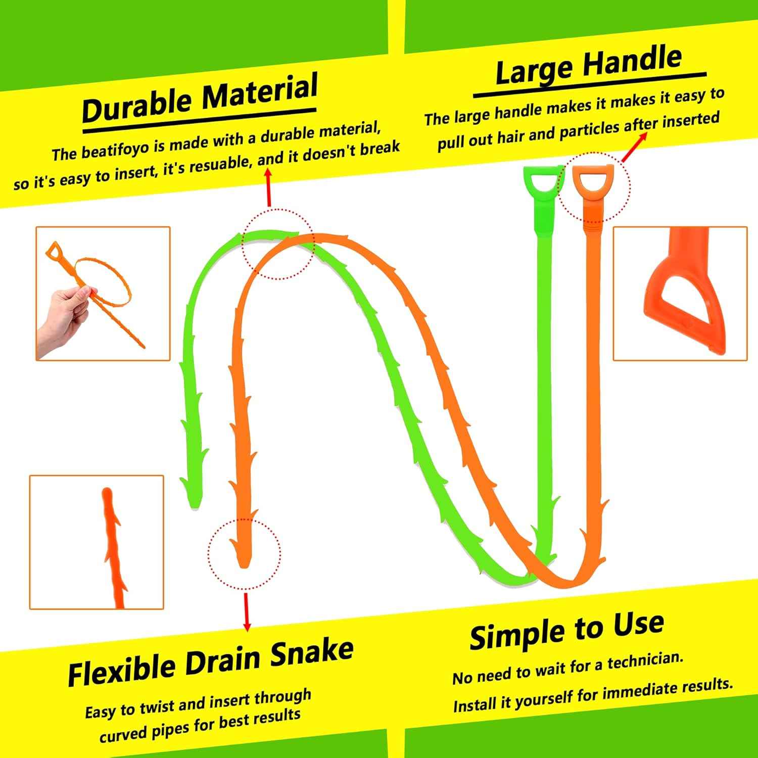 Drain Clog Remover - Child and Pet-Safe Hair Catcher and Drain Opener for Tubs, Sinks, and Showers