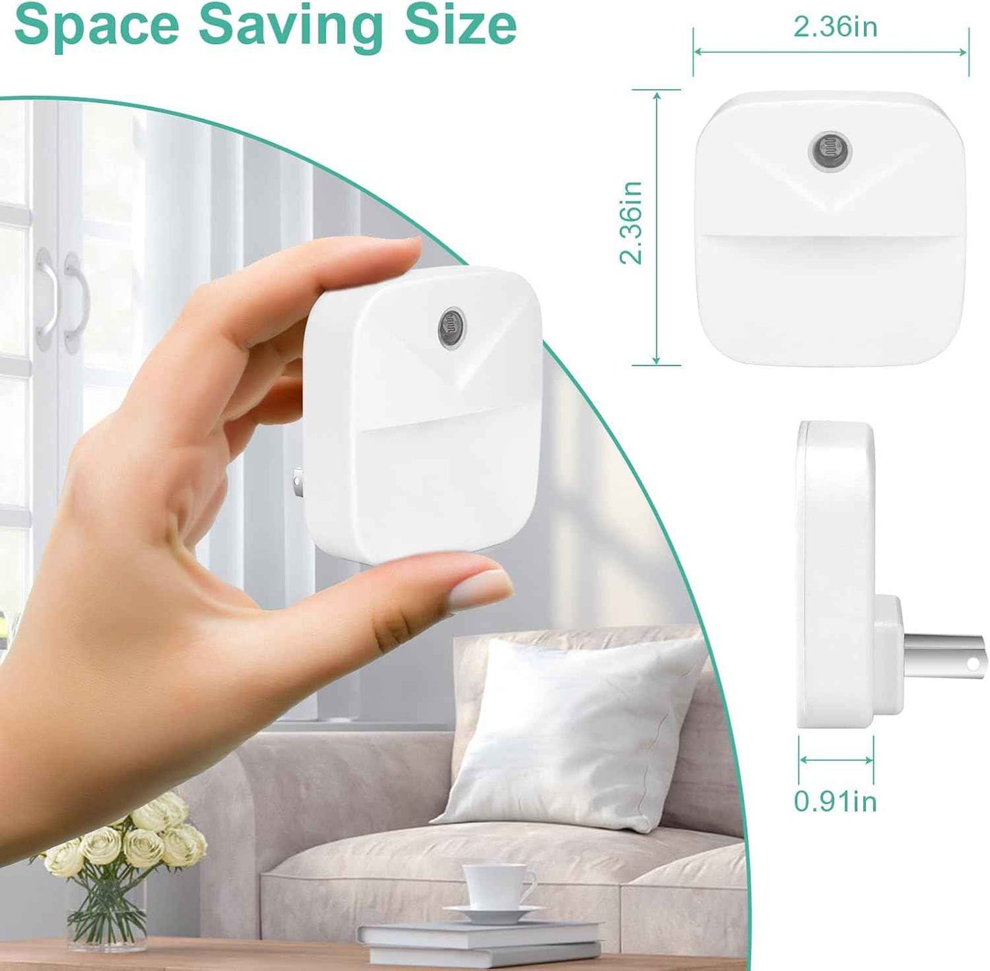 LuminAura 6-Pack Minimalist Plug in Night Light, 0.4W LED with Auto Dusk to Dawn Sensor for Uncluttered Modern Homes