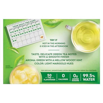 Lipton Decaf Green Tea Bags for Evening Wind-Down Rituals, Caffeine-Free Bedtime Brew with Flavonoids