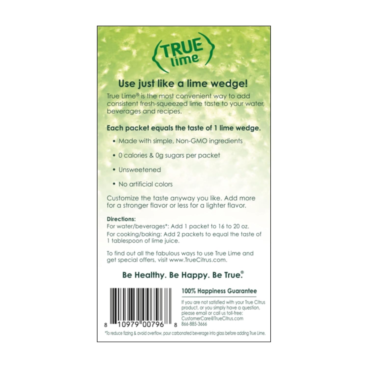 0 calories, 0g sugar, and less than 1g carbohydrate per serving