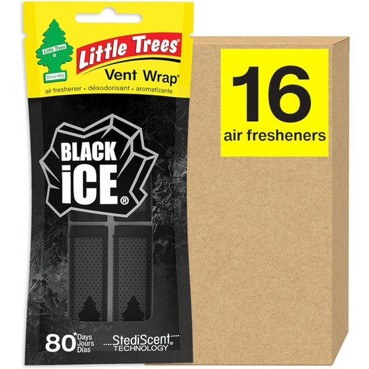 LITTLE_TREES_Car_Air_Freshener,_Vent_Wrap_Provides_Long-Lasting_Scent,_Slip_on_Vent_Blade._Black_Ice,_16_Air_Fresheners,_4_Count_(Pack_of_4)