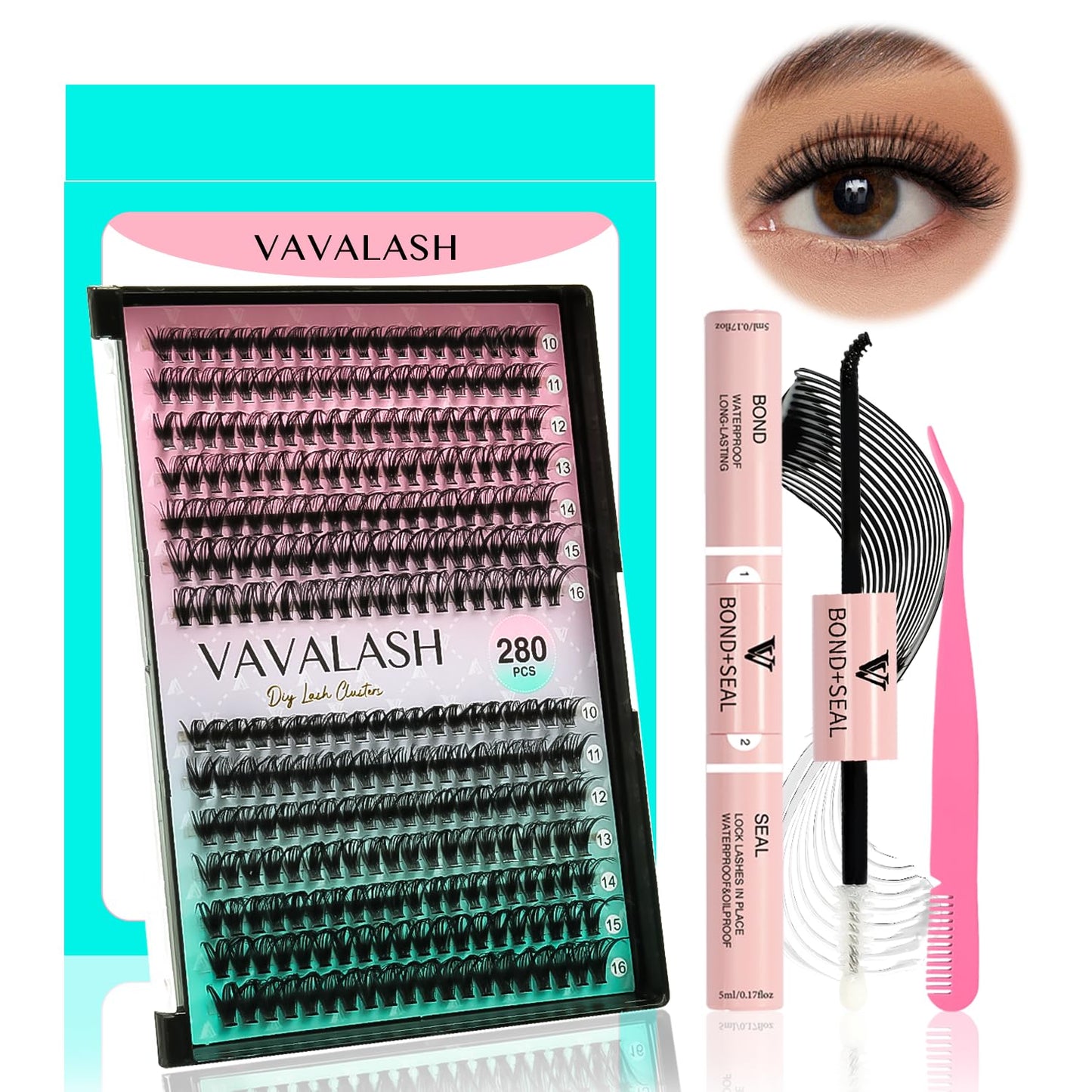 VAVALASH_DIY_Lash_Extensions_Kit_Individual_Cluster_Lashes_Kit_with_280_Lash_Clusters_30D+40D-0.07-D-10-16Mix,_Lash_Bond_and_Seal,_Lash_Applicator_for_DIY_Eyelash_Extensions_at_Home_Makeup_Eyelashes_Extensions_Cosmetic_Salon