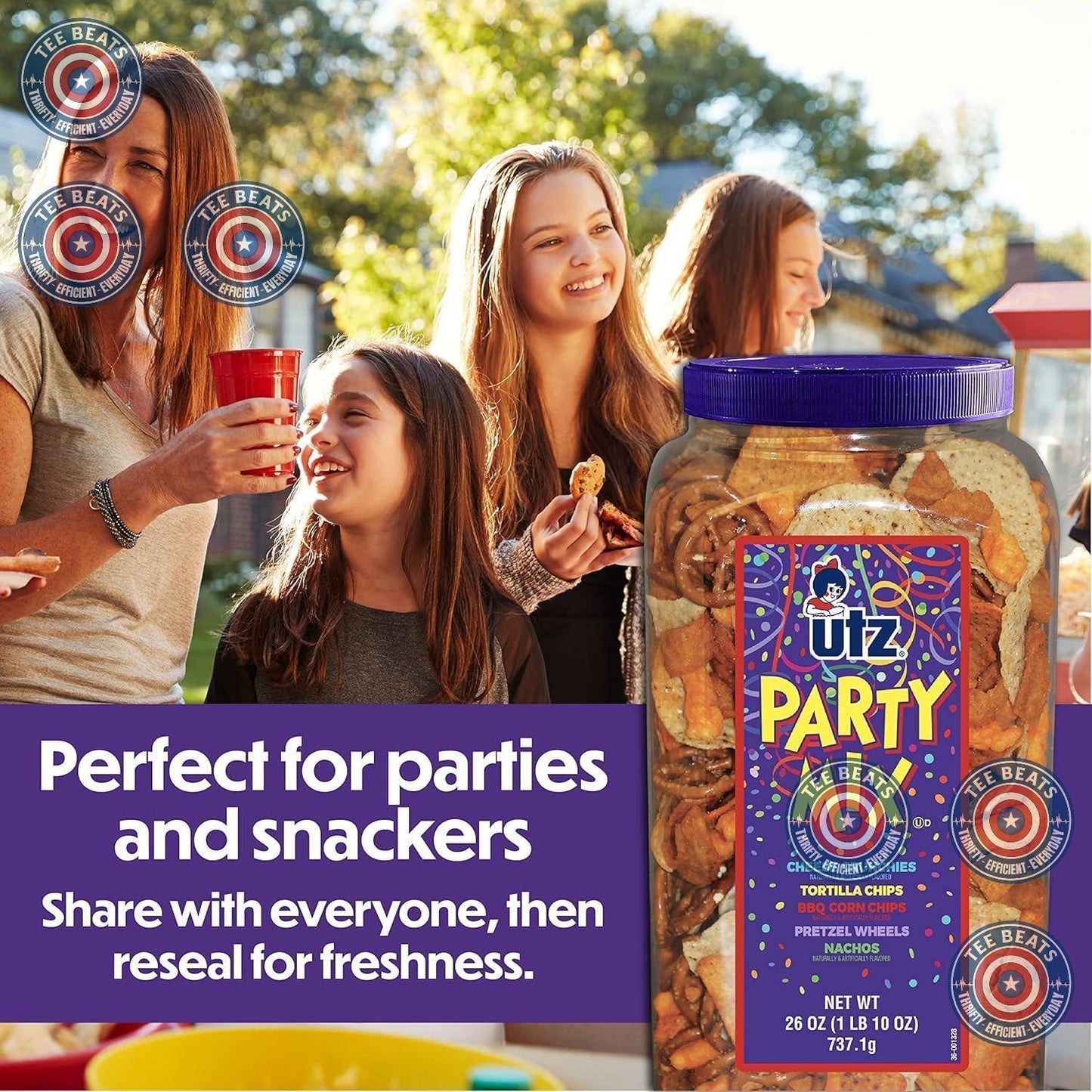 Utz_Party_Mix_-_26_Ounce_Barrel_Tasty_Snack_Includes_Corn/Nacho_Tortillas,_Pretzels,_BBQ_Corn_Chips_and_Cheese_Curls,_Easy_Quick_Snacks,_Cholesterol_Free_Trans-Fat