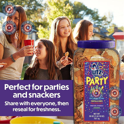 Utz_Party_Mix_-_26_Ounce_Barrel_Tasty_Snack_Includes_Corn/Nacho_Tortillas,_Pretzels,_BBQ_Corn_Chips_and_Cheese_Curls,_Easy_Quick_Snacks,_Cholesterol_Free_Trans-Fat