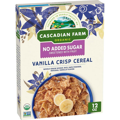 Cascadian Farm Organic Vanilla Crisp Cereal – Diabetic-Friendly Cereal for Sugar-Conscious Wellness Routines, 12 oz Resealable Box