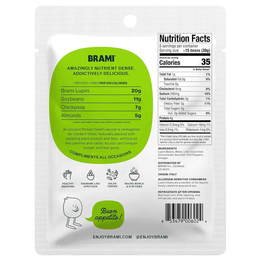 BRAMI Chili & Lime Lupini Bean Snack – Lunch Box Add-On for Plant-Based Kids and Adults, 7g Plant Protein