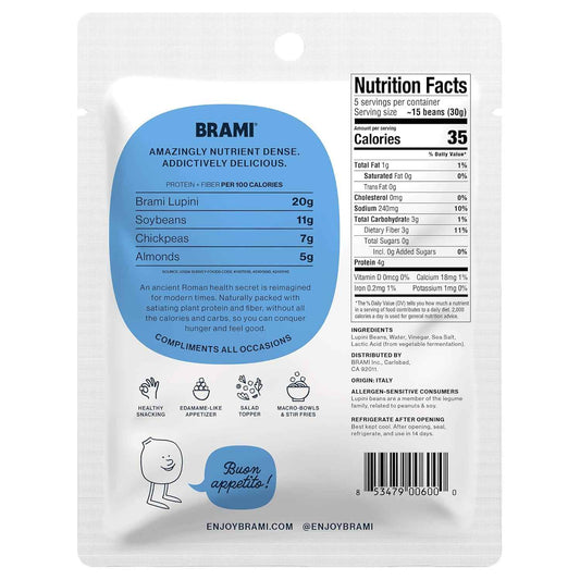 BRAMI Lupini Beans Sea Salt Vinegar – Simple Clean Ingredient Snack for Uncluttered Pantry, 5.3oz
