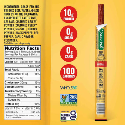 Tillamook Country Smoker Grass Fed Beef Sticks – Office Desk Protein to Power Through Afternoon Work, Zero Sugar