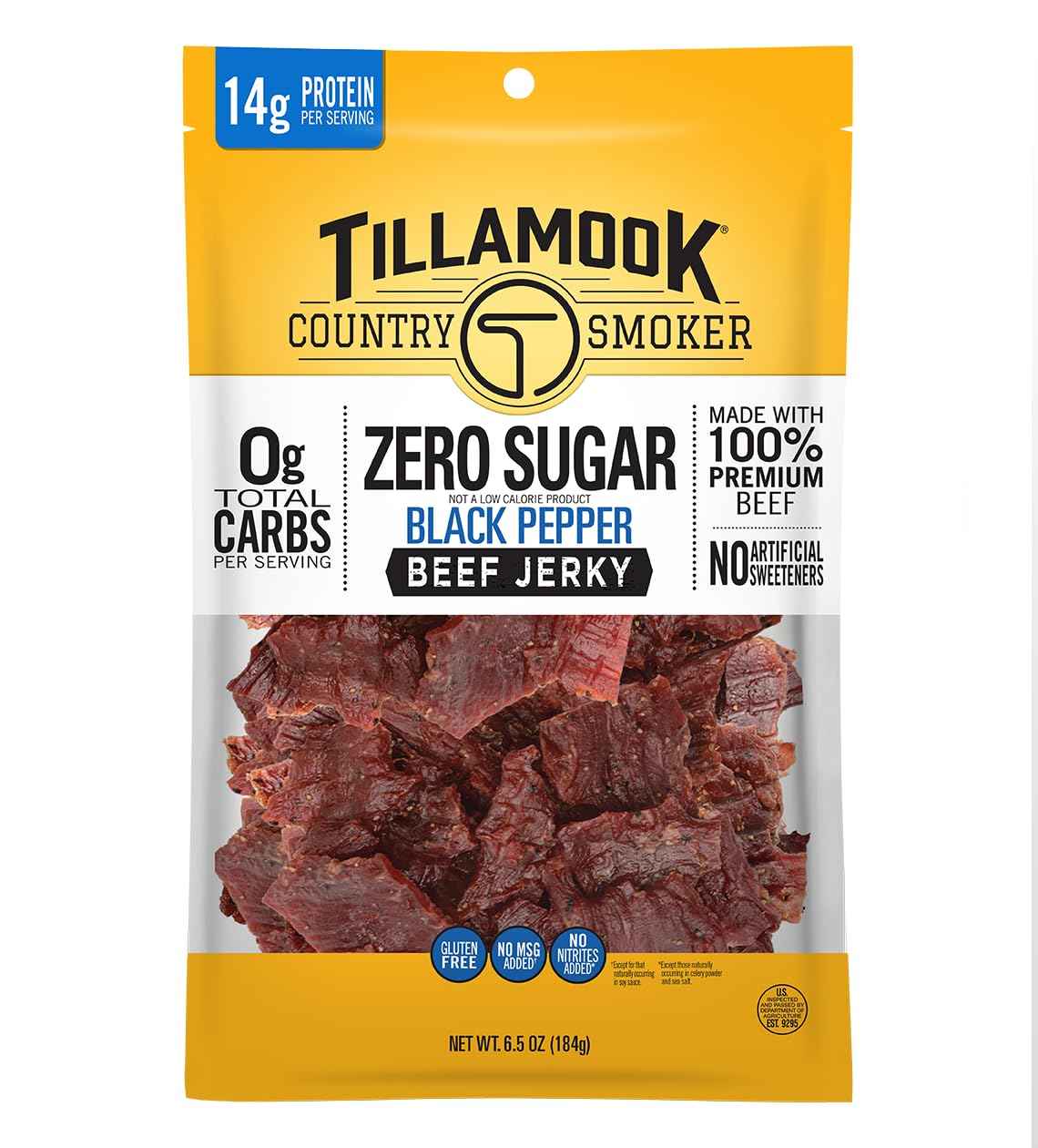 Tillamook Country Smoker Zero Sugar Beef Jerky, Black Pepper, 6.5 Ounce — Mindful Protein for Anti-Inflammatory and Low-Carb Lifestyles