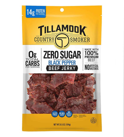 Tillamook Country Smoker Zero Sugar Beef Jerky, Black Pepper, 6.5 Ounce — Mindful Protein for Anti-Inflammatory and Low-Carb Lifestyles