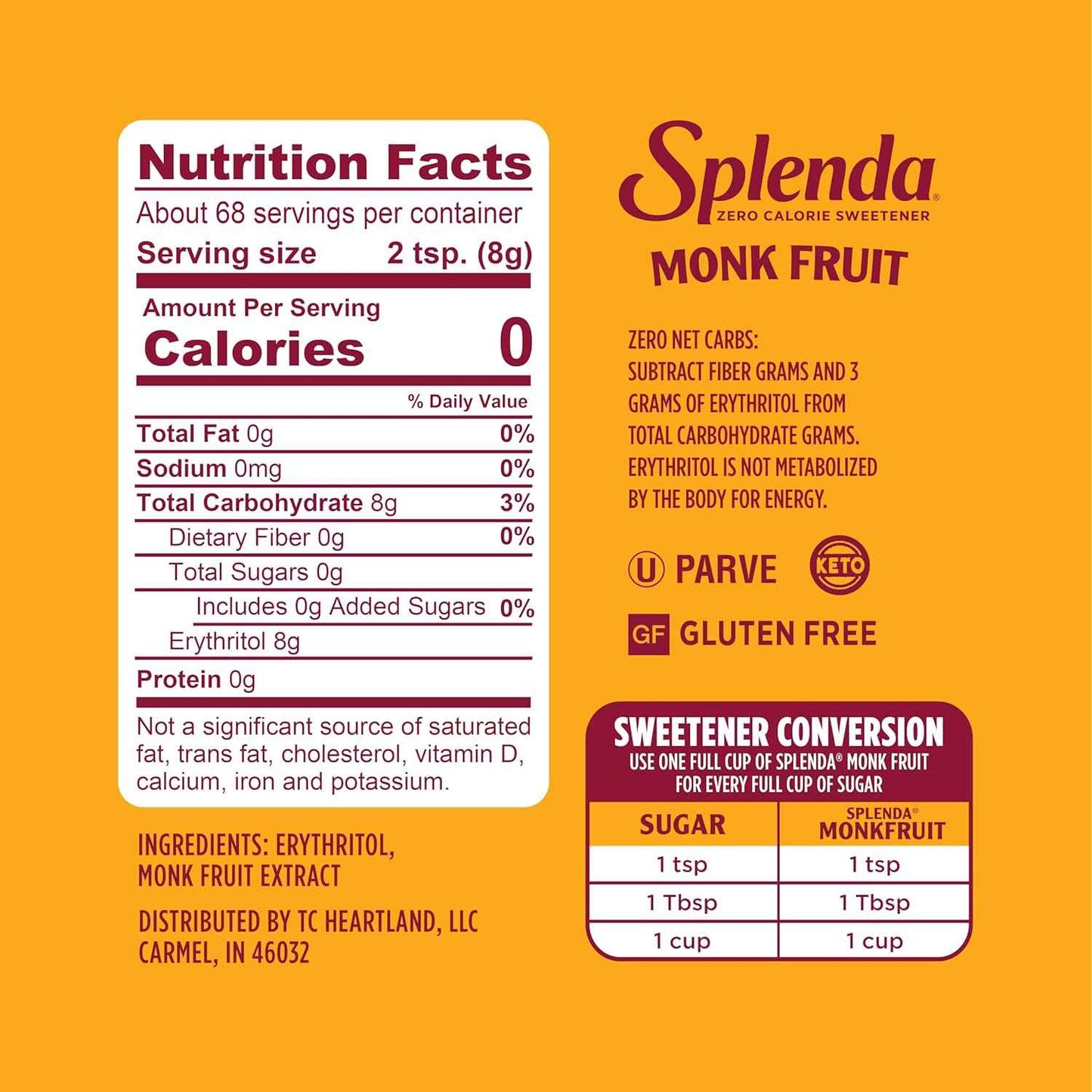 SPLENDA Monk Fruit Zero Calorie Sweetener – Streamlined Pantry Upgrade for Clutter Free Kitchens, Cup-for-Cup Sugar Swap