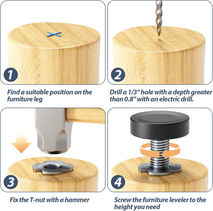 1" (25mm) base diameter for stable floor contact on tile, wood, laminate, and carpet