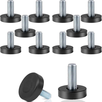 QWORK 1/4" Threaded Furniture Levelers 12 Pack, Stable Leveling Feet for Adjustable Standing Desks and Home Office Chairs, Focused Work Setup