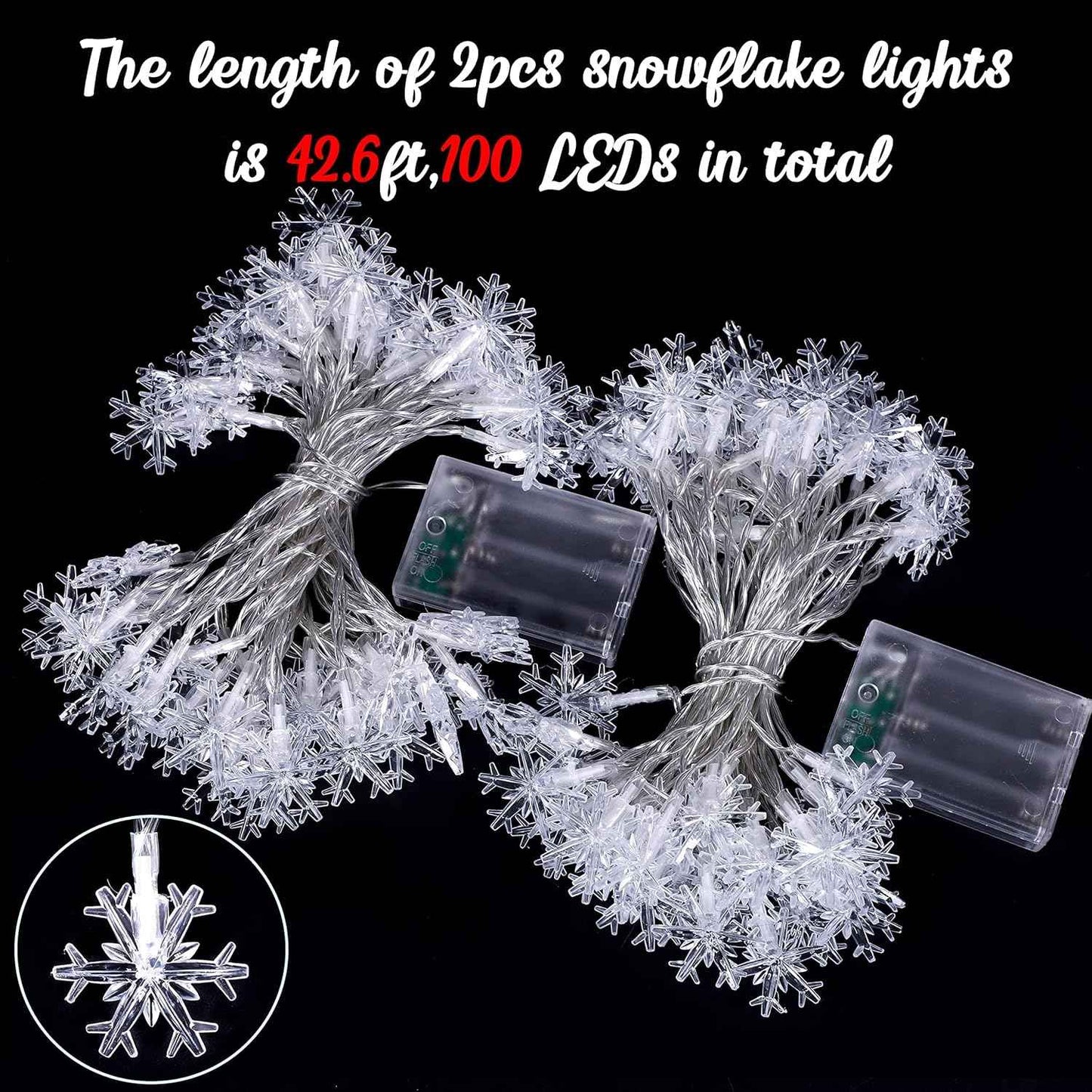 Snowpin Snowflake String Lights – Patio and Garden Railing Decor, Weather Friendly 42.6ft LED Set for Outdoor Evening Ambiance