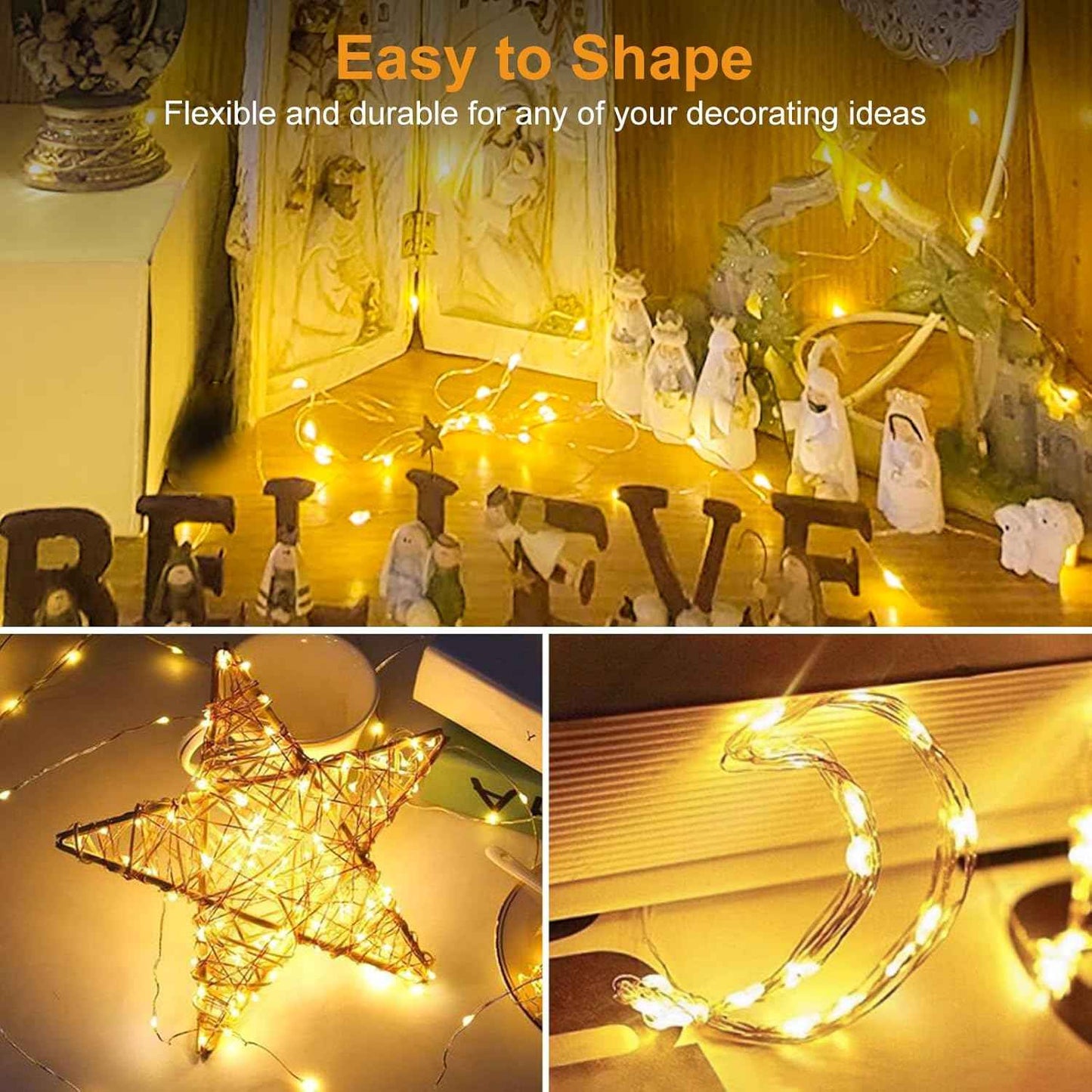 btfarm 30 Pack Fairy Lights Battery Operated – Flameless Cool-Touch Silver Wire String Lights, Safe Around Kids, Pets, and Curtains, Warm White