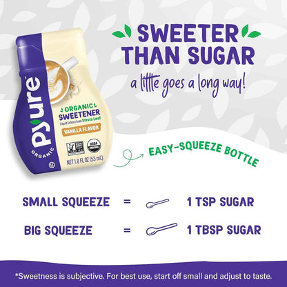 Pyure Organic Vanilla Stevia Drops – Clean Label Sweetener for Clutter-Free Countertops and Simple Brewing
