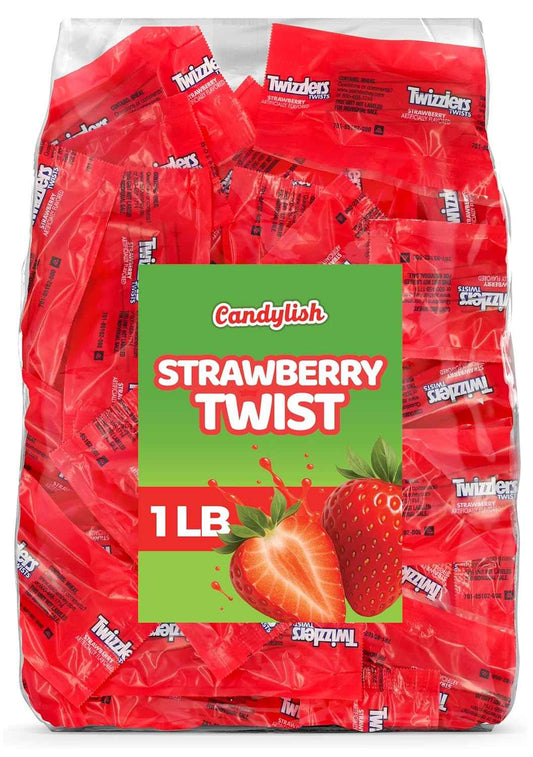 Candylish Strawberry Twists – Portable 1 LB Chewy Licorice Snack for Camping Trips and Picnic Baskets