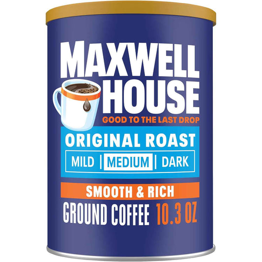 Maxwell House Original Roast Ground Coffee – Home Office Focus Brew, 10.3 oz Canister for Daily Drip Brewing
