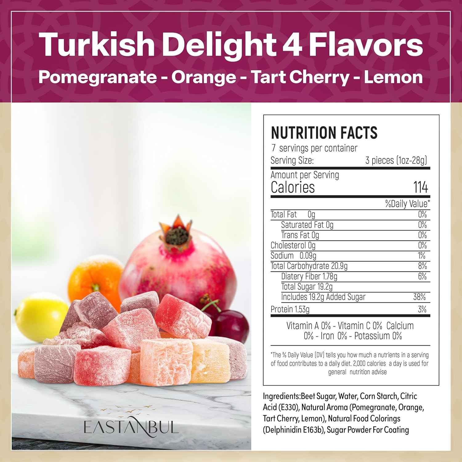 Eastanbul Lokum 4-Flavor Variety Pack, Low-Calorie Soft Chewy Candy for Healthy Office Snack Drawer