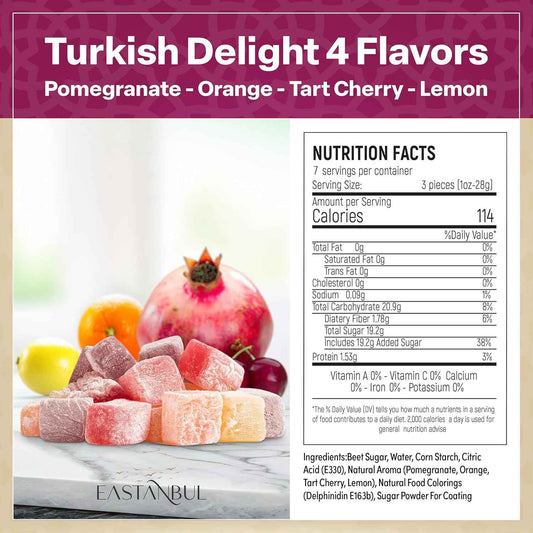Eastanbul Lokum 4-Flavor Variety Pack, Low-Calorie Soft Chewy Candy for Healthy Office Snack Drawer