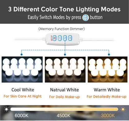 LuminGlow Premium Vanity Light Set – High End Hollywood Style Makeup Lighting, 14 LED Bulbs with PC Lampshade Finish