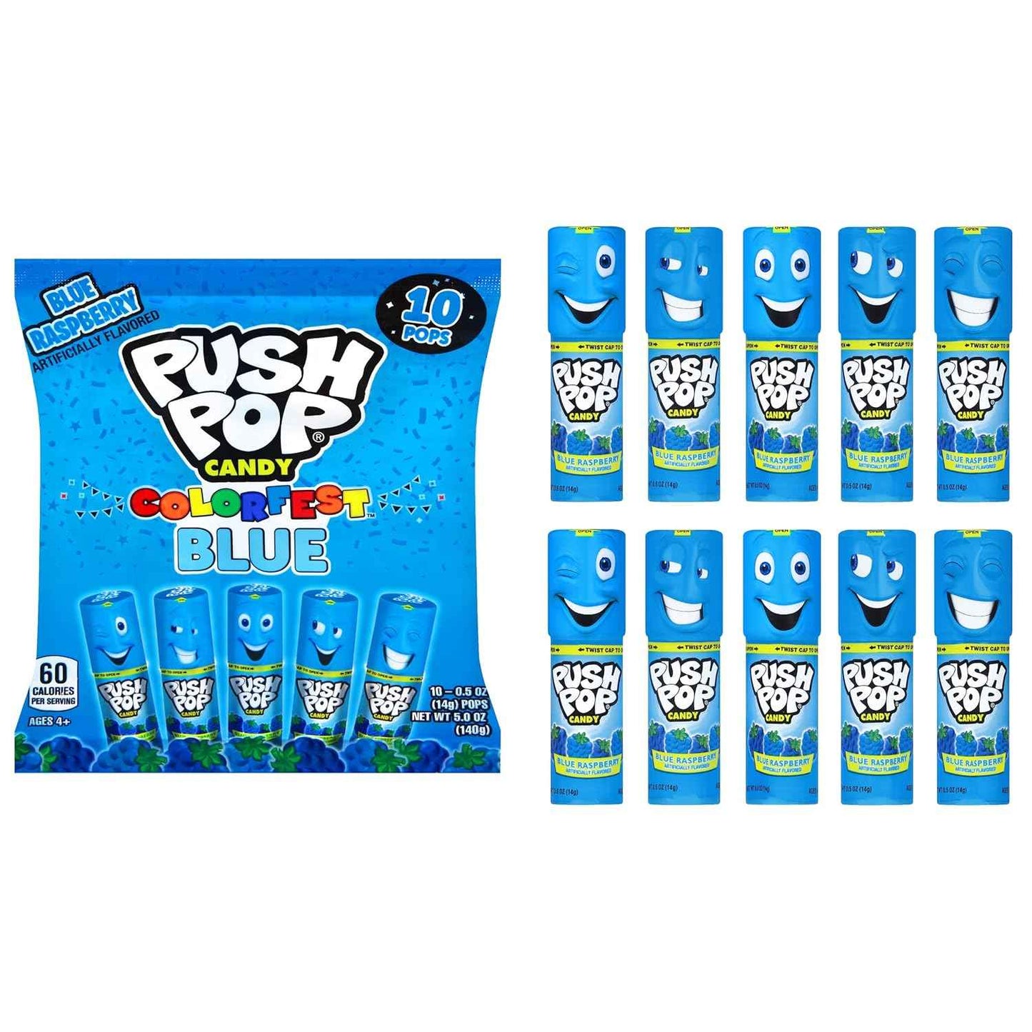 Push Pop Easter Blue Hard Candy Lollipops Birthday Gift Idea for Kids and Baby Shower Favor, 10 Ct Individually Wrapped Blue Raspberry Bulk Hard Candy