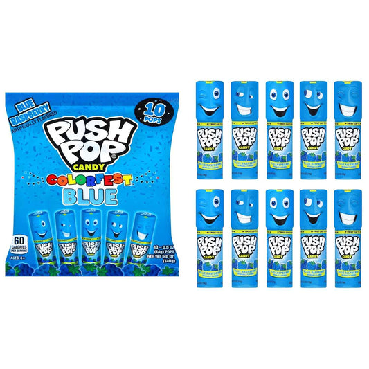 Push Pop Easter Blue Hard Candy Lollipops Birthday Gift Idea for Kids and Baby Shower Favor, 10 Ct Individually Wrapped Blue Raspberry Bulk Hard Candy