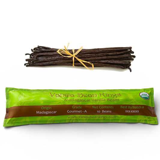 10-count pack of whole grade a madagascar bourbon vanilla beans (5-count variant also available)