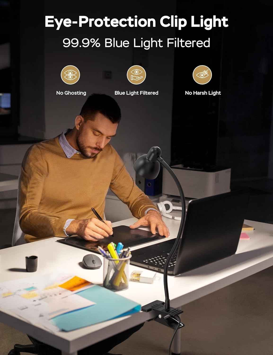 Glocusent Kids Reading Light - Safe LED Night Light for Loft Bed, No Heat Bulb Eye Care Clamp Lamp for Children