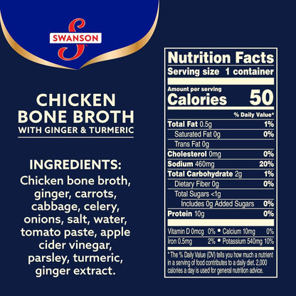 Swanson Sipping Chicken Bone Broth with Ginger and Turmeric – Portable Warming Cup for Camping and Patio Sipping, 10.75 oz