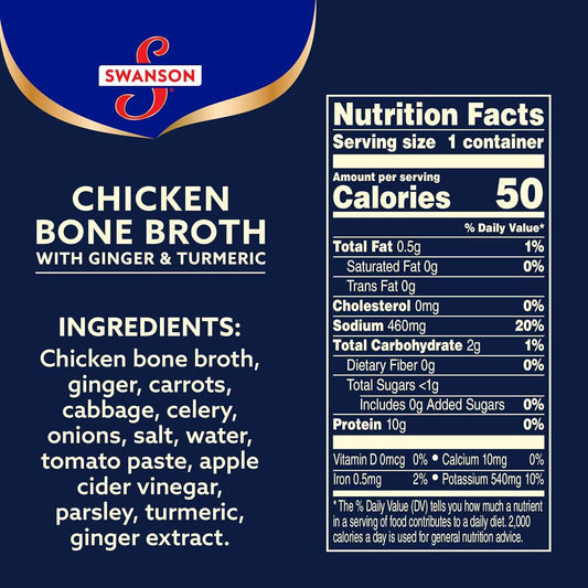 Swanson Sipping Chicken Bone Broth with Ginger and Turmeric – Portable Warming Cup for Camping and Patio Sipping, 10.75 oz