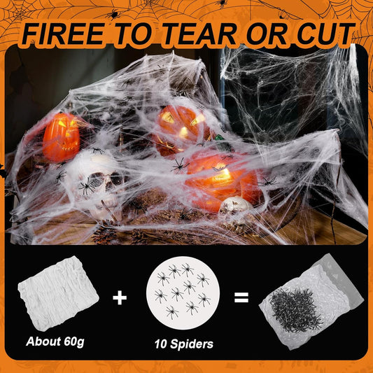 10 included pp plastic artificial spiders in white and black to scatter across the webbing