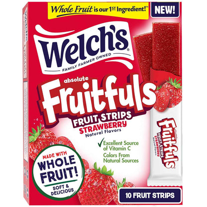 Welch's Absolute Fruitfuls Strawberry Strips – Desk Drawer Snack for Focused Workdays, Quick Sugar Boost Without the Crash