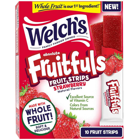 Welch's Absolute Fruitfuls Strawberry Strips – Desk Drawer Snack for Focused Workdays, Quick Sugar Boost Without the Crash