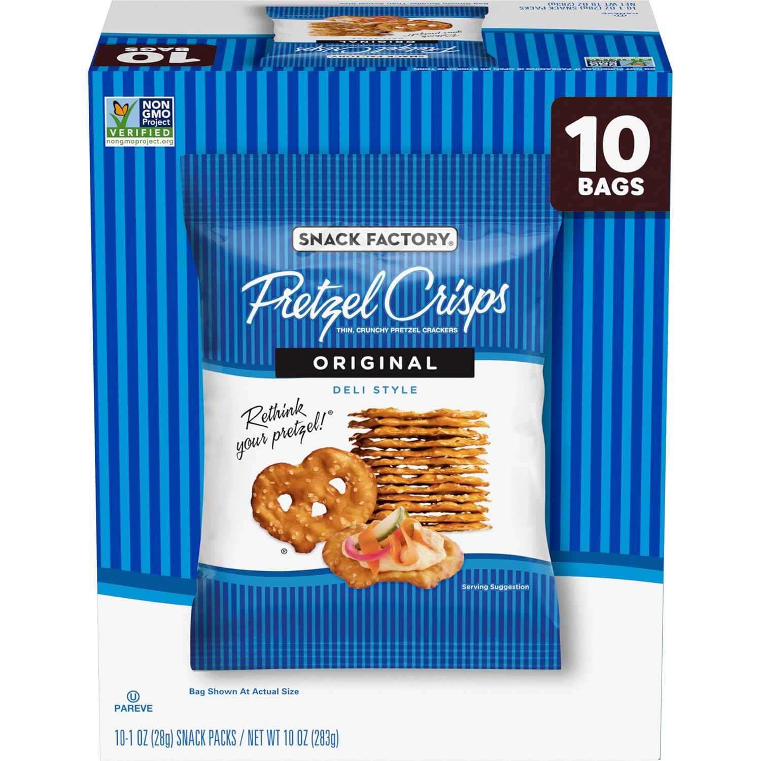 Snack Factory Pretzel Crisps – Clean-Label Pantry Snack, Non-GMO 1-oz Bags (10 Count)