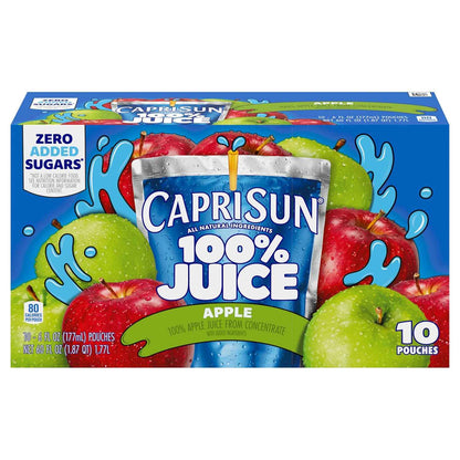 Capri Sun No Added Sugar Apple Juice Pouches – Clean-Label Beverage for Wellness-Minded Families, 10 Count 6 fl oz
