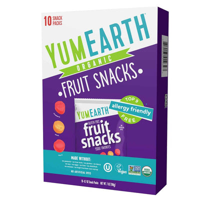YumEarth Organic Fruit Snacks - Top 8 Allergen Free Snack for Allergy Sensitive Children, 10 Pack of 0.7 oz Pouches