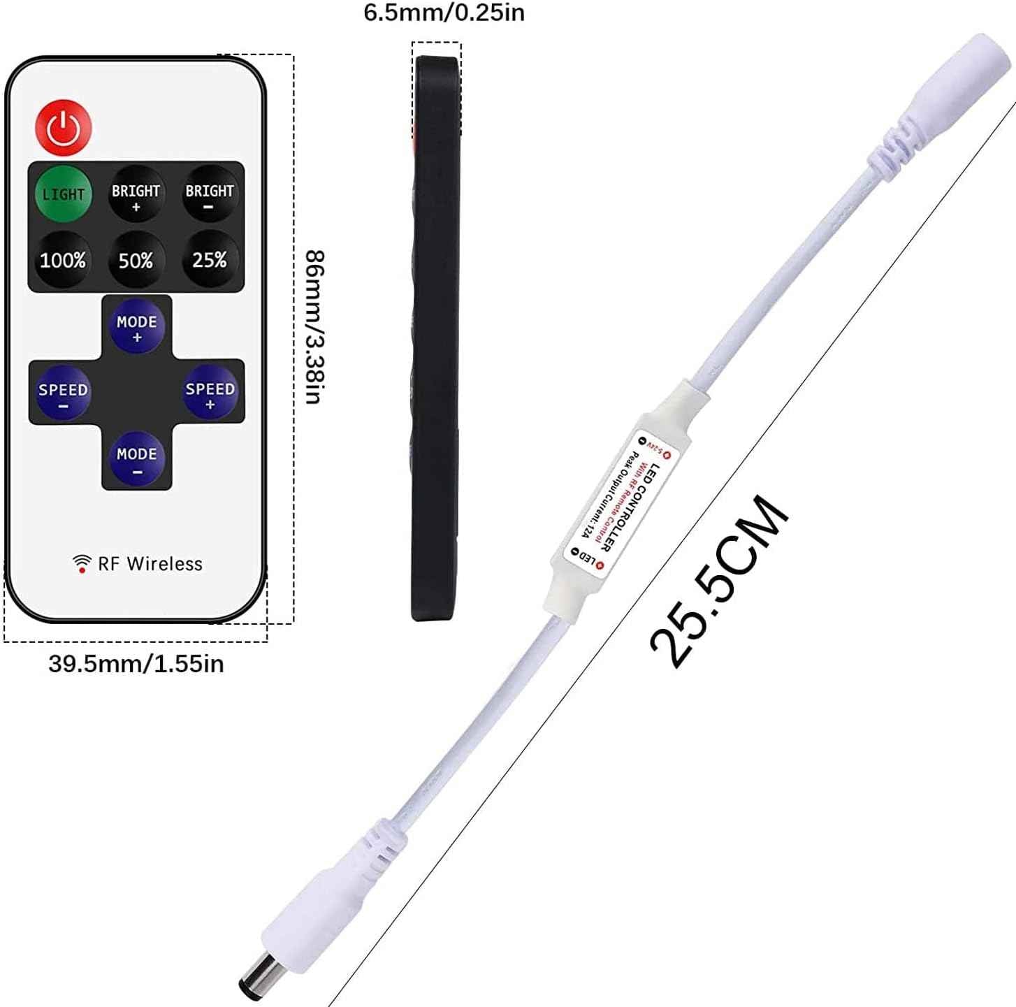 Aubric LED Strip Dimmer 2-Pack – Clean White Remote Controller for Uncluttered Single Color Strip Setups