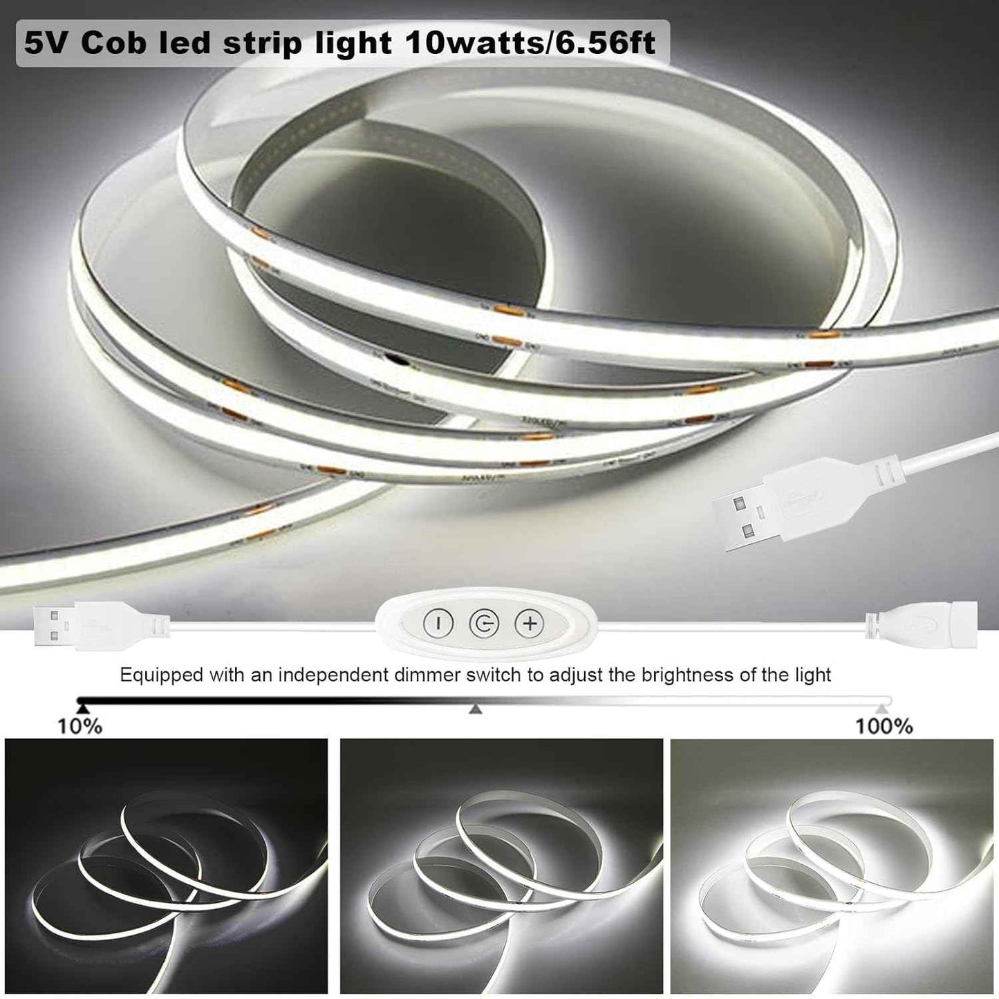 LuminGlow COB LED Strip – Single-Cable USB Lighting for Clean, Clutter-Free Desk and Shelf Setups
