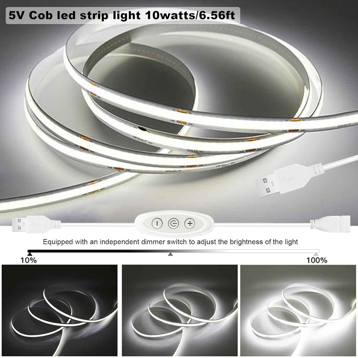 LuminGlow COB LED Strip – Single-Cable USB Lighting for Clean, Clutter-Free Desk and Shelf Setups