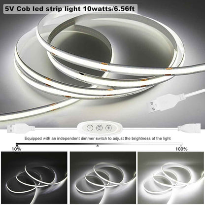 LuminGlow COB LED Strip – Single-Cable USB Lighting for Clean, Clutter-Free Desk and Shelf Setups