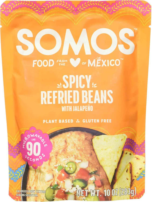SOMOS Spicy Refried Beans – Clean Ingredient Vegan Side for Mindful Meal Prep, 10 oz Pouch